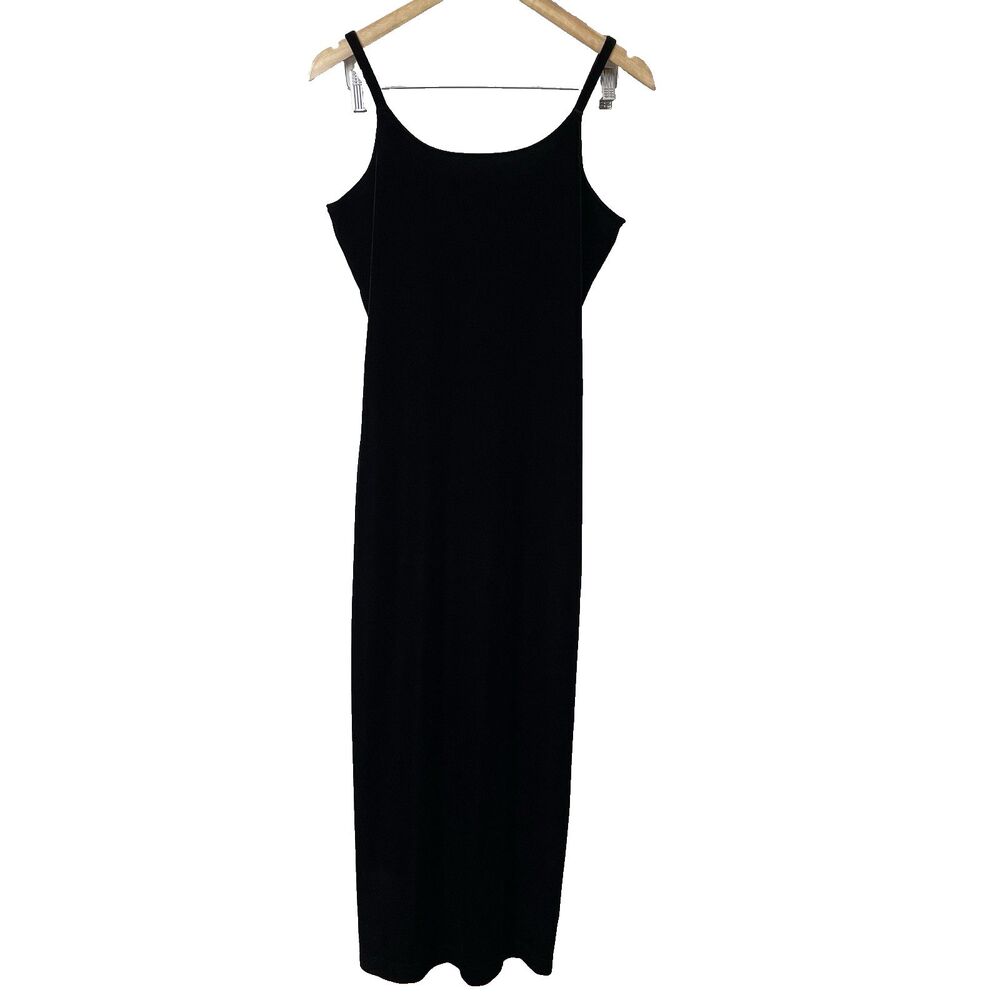 Vintage Black Velour Maxi Dress MCollection Sz L Sleeveless Whimsigoth Lagenlook